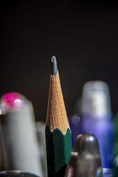 Pencil macro on a gray background Stock Photos
