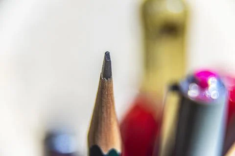 Pencil macro on a gray background Stock Photos