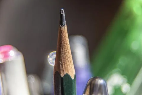 Pencil macro on a gray background 库存照片