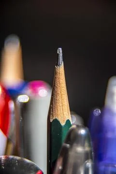 Pencil macro on a gray background Stock Photos