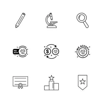 Pencil , microscope , search , tag , star , certificate , dollar,  positions  Stock Illustration