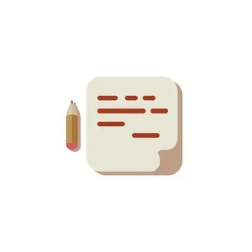 Pencil with paper flat style element illustration. cartoon design on white ba Stock Illustration