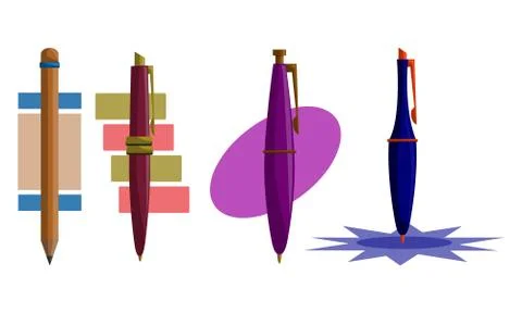 Pencil Pen Design Template Vector Set Stock Illustration
