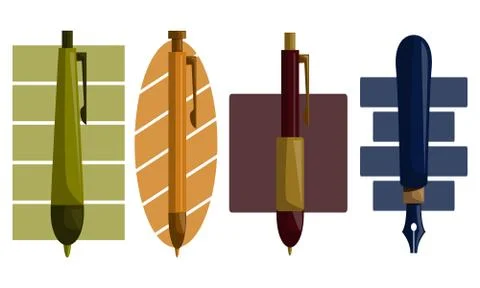 Pencil Pen Design Template Vector Set Stock Illustration