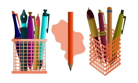 Pencil Pen Design Template Vector Set 스톡 일러스트