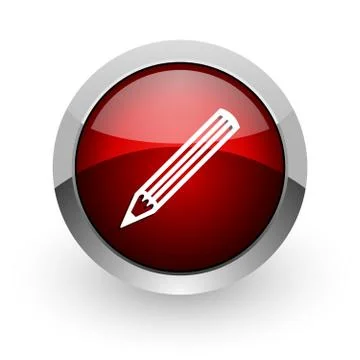 Pencil red circle web glossy icon. Illustrazione stock