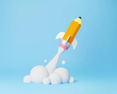 Pencil rocket 3D realistic vector illustration.Creative concept startup,business Illustrazione stock