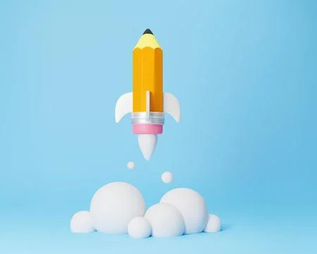 Pencil rocket 3D realistic vector illustration.Creative concept startup,business Stock Illustration