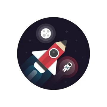 Pencil rocket with astronaut Illustrazione stock