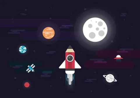 Pencil rocket launch Stock Illustration