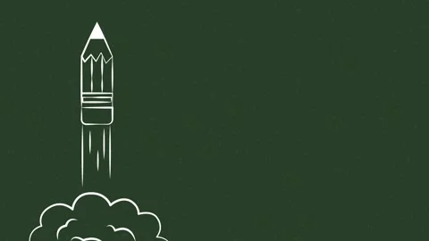 Pencil rocket launch motion graphic with smoke trail on green background, s.. Stock Footage 339204015