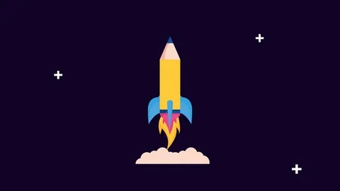 Pencil rocket launcher startup with book Stock Footage 124310550