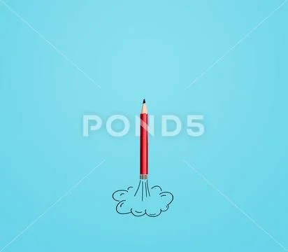 Pencil rocket with smoke, idea and innovation Stock Photos