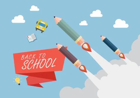 Pencil rockets fly into the sky Stock Illustration