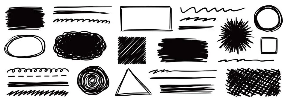 Pencil scribble vector frame set. Hand drawn pencil texture scribble stroke Illustrazione stock