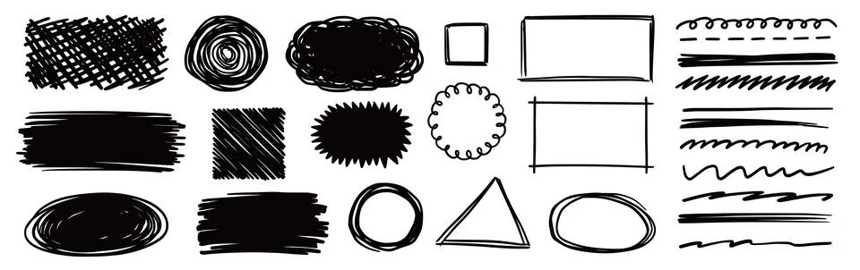 Pencil scribble vector frame set. Hand drawn pencil texture scribble stroke Illustrazione stock