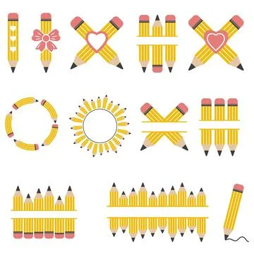 Pencil set with text frame, color vector isolated illustration Stock Illustration