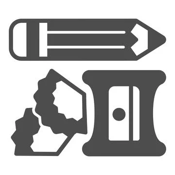 Pencil, sharpener and shavings solid icon, office supplies concept, writing Stock Illustration