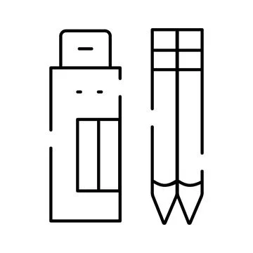 Pencil sharpener and writing tools line art Stock Illustration