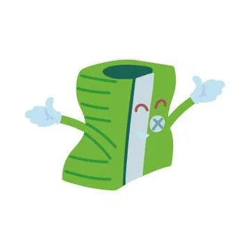 Pencil sharpener with happy face cartoon, school supplies 스톡 일러스트