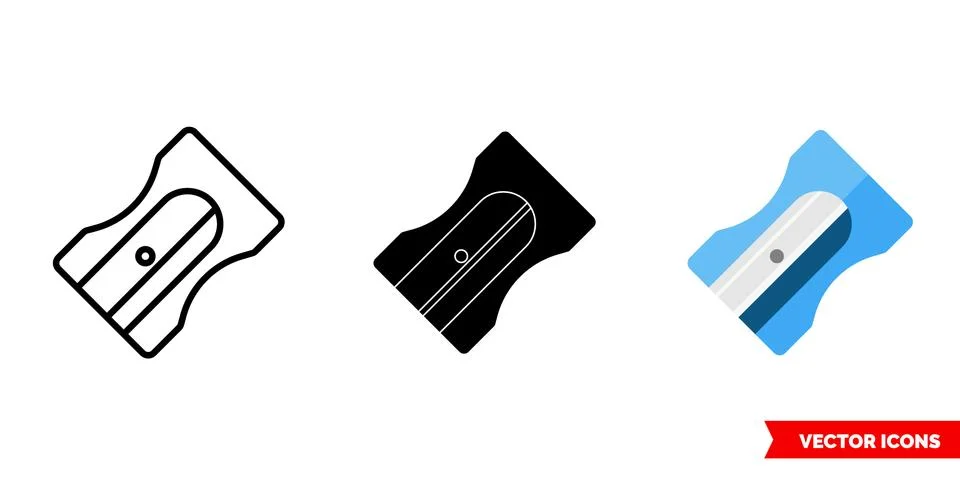 Pencil sharpener icon of 3 types. Isolated vector sign symbol. Stock Illustration