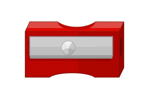 Pencil sharpener isolated on white background. Cartoon red sharpener icon. Stock Illustration