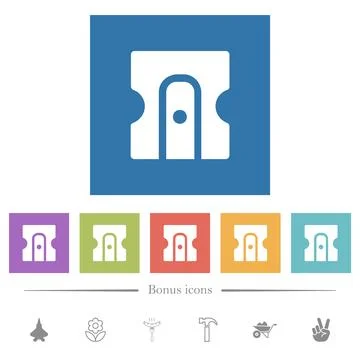 Pencil sharpener solid flat white icons in square backgrounds 库存插图