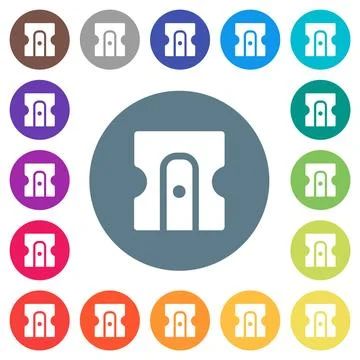 Pencil sharpener solid flat white icons on round color backgrounds 库存插图