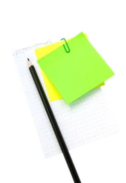 Pencil on the sheet of paper with post-it Foto stock