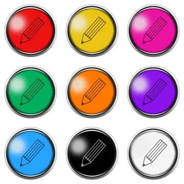 Pencil sign button icon set isolated on white with clipping path 3d illustration Stock Illustration