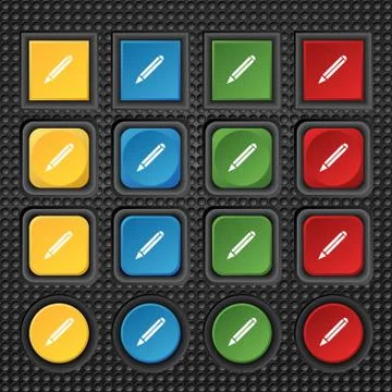 Pencil sign icon. Edit content button. Set colur buttons. Vector 스톡 일러스트