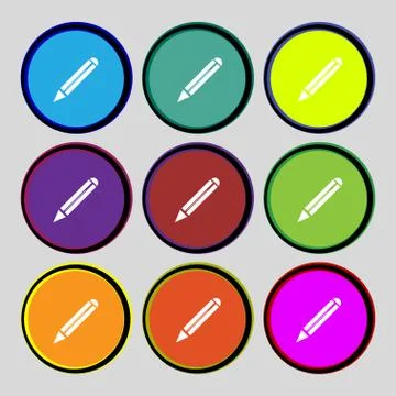 Pencil sign icon. Edit content button. Set colur buttons. Vector Stock Illustration
