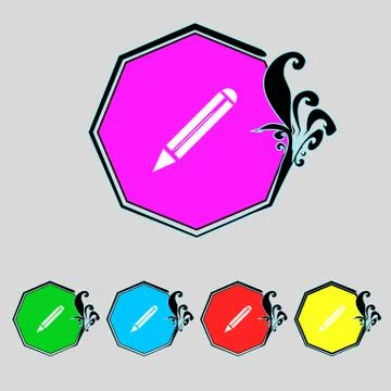 Pencil sign icon. Edit content button. Set colur buttons. Vector 스톡 일러스트