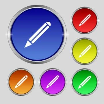 Pencil sign icon. Edit content button. Set colur buttons. Vector Stock Illustration