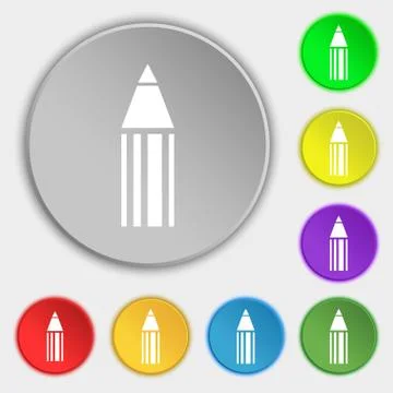 Pencil sign icon. Edit content button. Symbols on eight flat buttons. Stock Illustration