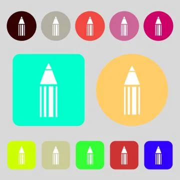 Pencil sign icon. Edit content button. 12 colored buttons. Flat design. イラスト素材