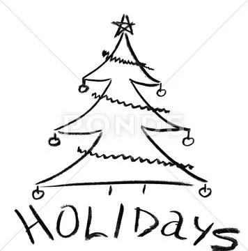 Colored pencil drawing of decorated Christmas tree - Stock Illustration  [85147801] - PIXTA