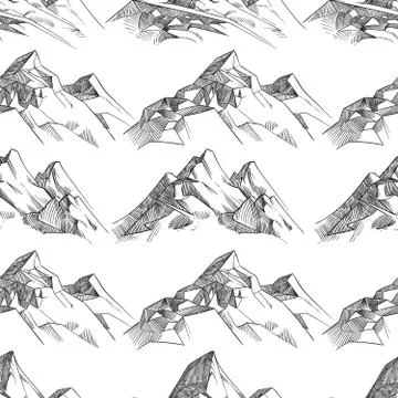Pencil sketched mountains seamless pattern Illustrazione stock