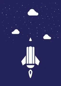 Pencil space rocket flying in the sky Stock Illustration