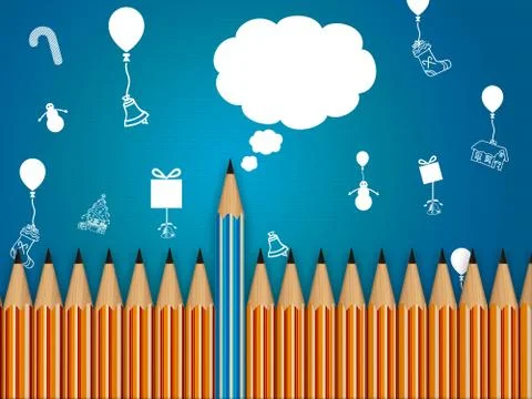 Pencil with speech bubble, celebration background Stock Illustration