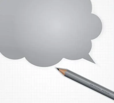 Pencil with speech bubble on grid paper vector background. Stock Illustration