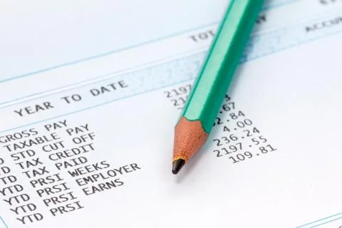 Pencil on the statement of payroll details Stock Photos