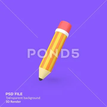 Pencil stationery isolated 3d render icon illustration Modello PSD