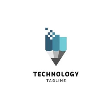 Pencil technology logo design Stock Illustration