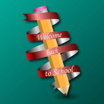 Pencil  with text Back to school on ribbon. Stock-Illustration