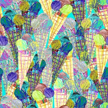 Pencil textured holiday seamless pattern with Ice cream drawn by hand. Stock Illustration