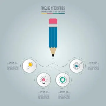 Pencil with timeline infographic design vector. Stock Illustration