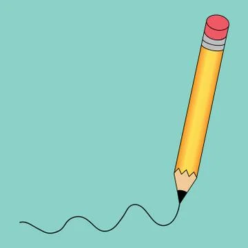 Pencil - vector icon in yellow with a writing black line on isolated green Stock-Illustration