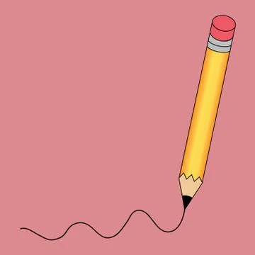 Pencil - vector icon in yellow with a writing black line on isolated red back Stock Illustration