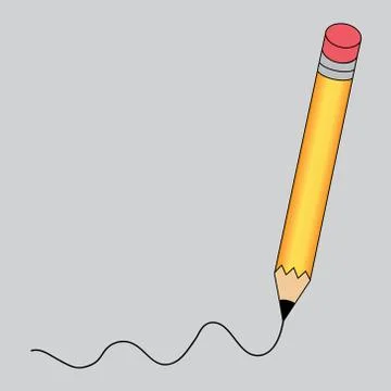 Pencil - vector icon in yellow with a writing black line on isolated gray Stock Illustration